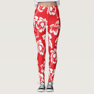 Hawaiianischer Roter Hibiskus Blumendruck Leggings