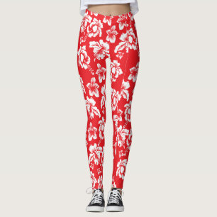 Hawaiianischer Roter Hibiskus Blumendruck Leggings
