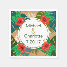 Hawaiianischer Roter Hibiskus Luau Bride & Groom N