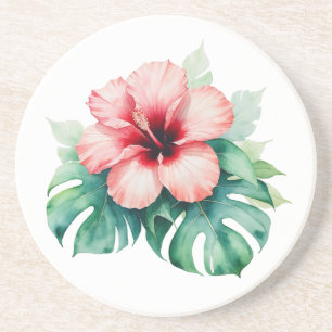 Hawaiianischer Roter Hibiskus mit Monstera Hawaii- Getränkeuntersetzer