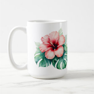 Hawaiianischer Roter Hibiskus mit Monstera Hawaii- Kaffeetasse