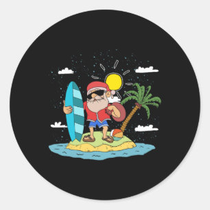 Hawaiianischer Sommer Cooler Weihnachtsmann Surft Runder Aufkleber
