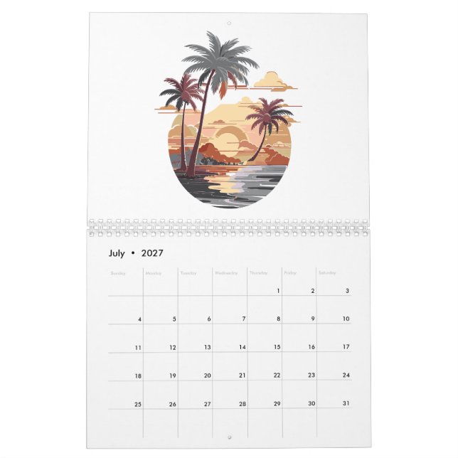 Hawaiianischer Sonnenuntergang mit Palmen Kalender (Jul 2027)
