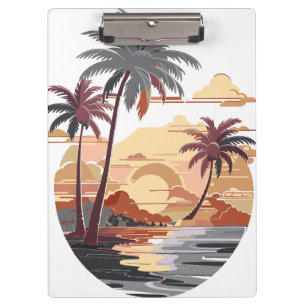 Hawaiianischer Sonnenuntergang mit Palmen. Klemmbrett
