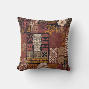 Hawaiianischer Stamm: Vintages Fabric-Patchwork Kissen