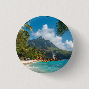 Hawaiianischer Stil Vintage Blaue Meerespalmen Him Button