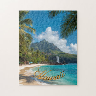 Hawaiianischer Stil Vintage Blaue Meerespalmen Him Puzzle