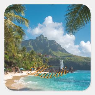 Hawaiianischer Stil Vintage Blaue Meerespalmen Him Quadratischer Aufkleber