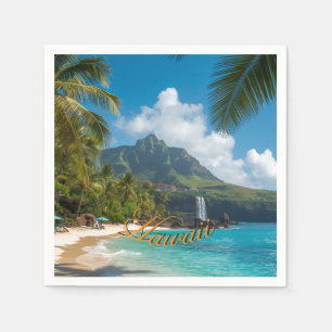 Hawaiianischer Stil Vintage Blaue Meerespalmen Him Serviette