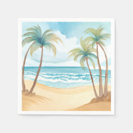 Hawaiianischer Strand | Palme Tropisches Wasserfar Serviette
