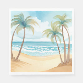 Hawaiianischer Strand | Palme Tropisches Wasserfar Serviette