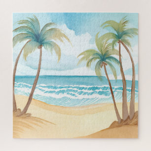 Hawaiianischer Strand   Palmen-Tropen-Wasserfarbe Puzzle