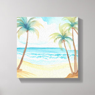 Hawaiianischer Strand Palmen-Tropen-Watercolor Leinwanddruck