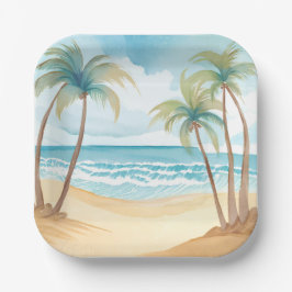 Hawaiianischer Strand | Palmenbaum Tropisches Wass Pappteller
