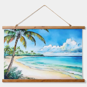 Hawaiianischer Strandtag Wandteppich Mit Holzrahmen