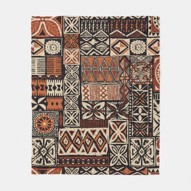Hawaiianischer Tapa: Stammes-Patchwork Fleecedecke (Vorderseite)