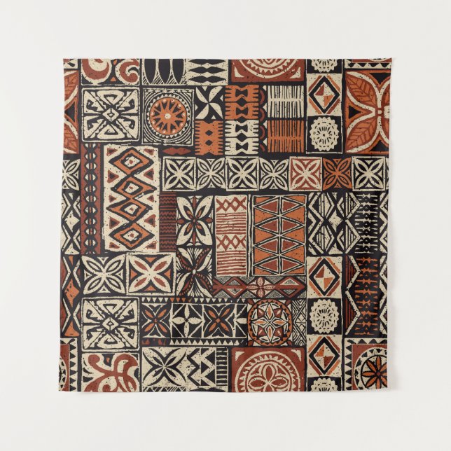 Hawaiianischer Tapa: Stammes-Patchwork Wandteppich (Vorderseite)