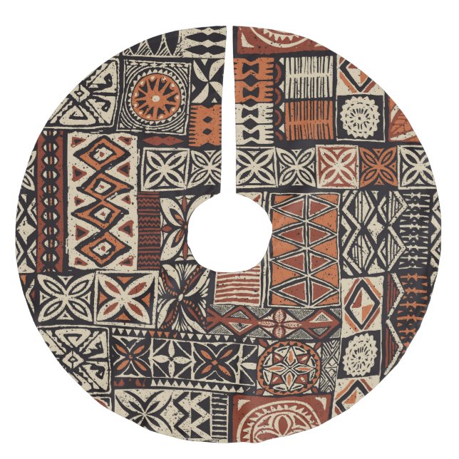 Hawaiianischer Tapa: Tribal Patchwork Polyester Weihnachtsbaumdecke (Vorderseite)