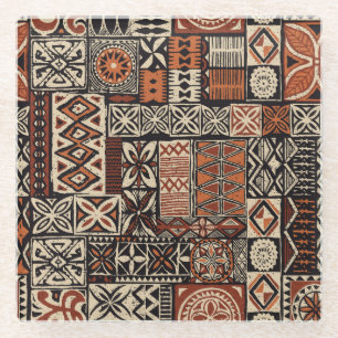 Hawaiianischer Tapa: Tribaler Patchwork Glasuntersetzer