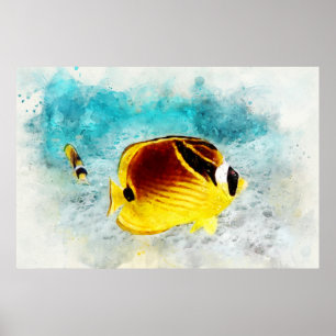 Hawaiianischer Tropischer Fisch Wasserfarbe - Butt Poster