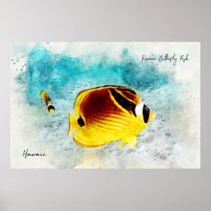 Hawaiianischer Tropischer Fisch Wasserfarbe - Butt Poster