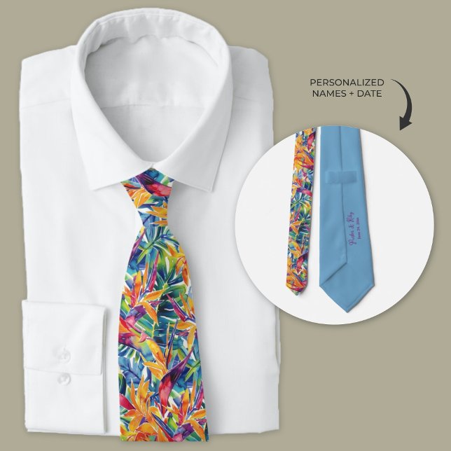 Hawaiianischer Tropischer Wasserbird des Paradiese Krawatte (Personalized Hawaiian birds of paradise floral wedding neckties for groomsmen)