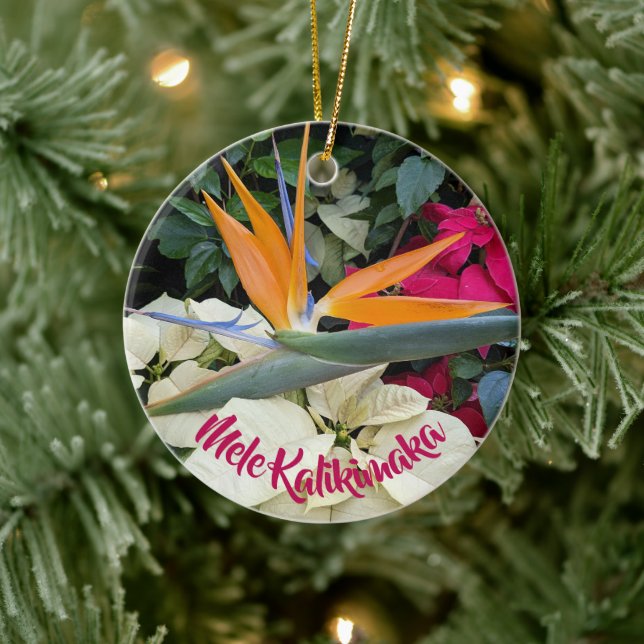 Hawaiianischer Vogel im Paradies Keramik Ornament (Baum)