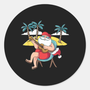 Hawaiianischer Weihnachtsmann Hawaian Gitarre Weih Runder Aufkleber