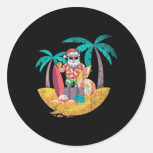 Hawaiianischer Weihnachtsmann Tropical Summer Surf Runder Aufkleber