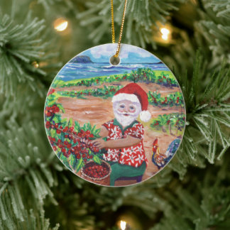Hawaiianischer Weihnachtsmann und Kaffee Mele Kali Keramik Ornament