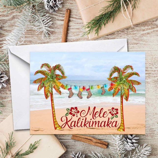 Hawaiianischer Weihnachtsstrand mit bunten Palmen Karte (Von Creator hochgeladen)