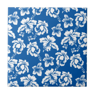 Hawaiianisches blaues Blumenmuster Fliese