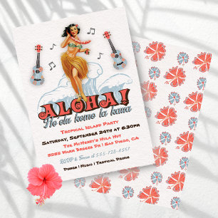 Hawaiianisches Luau Retro Hula Mädchen Party Einladung