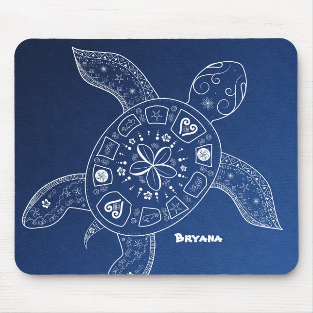 Hawaiianisches Meeresschildkröte Weiß auf Blue Bea Mousepad (Vorne)