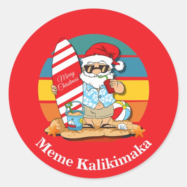 Hawaiianisches Mem Kalikimaka Runder Aufkleber (Vorderseite)