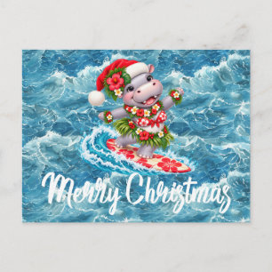 Hawaiianisches Nilpferd-Bikini-Weihnachten auf Sur Feiertagspostkarte