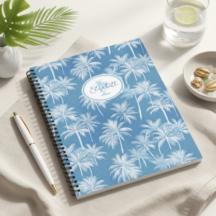 Hawaiianisches Palmbaum-Silhouettenmuster Blau ID1 Notizbuch