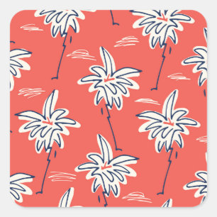 Hawaiianisches Strandhemd, Doodle-Palmenmuster. Quadratischer Aufkleber