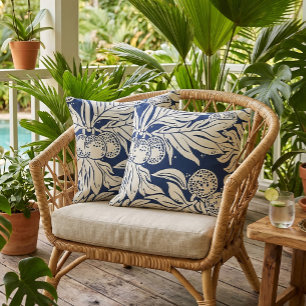 Hawaiianisches Ulu-Brotfruchtmuster Navy-Cream Kissen