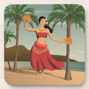 Hawaiianisches Vintage-Hula-Mädchen auf einer abge Untersetzer