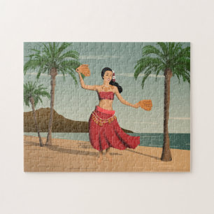 Hawaiianisches Vintages Hula-Girl gestörte Postkar Puzzle