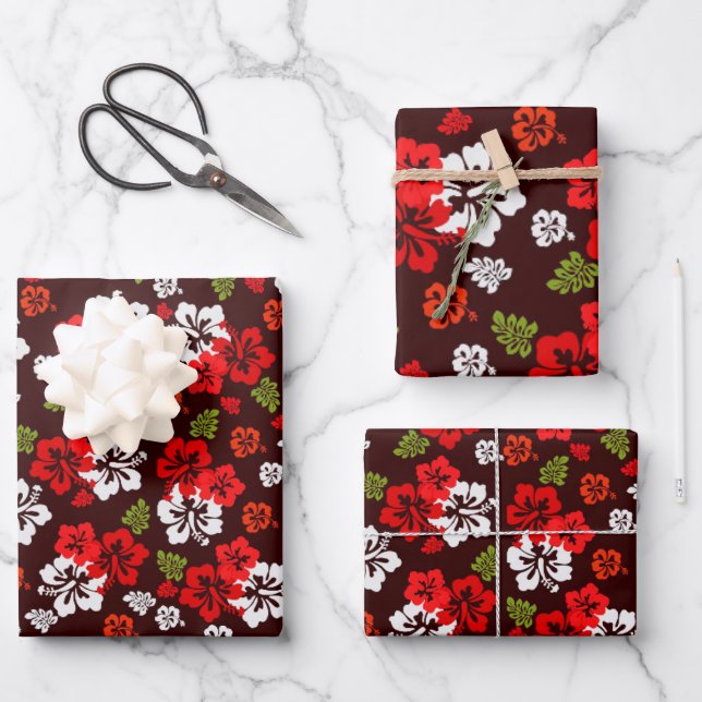 Hawaiianisches Weihnachtsfaschpapier zum Hibiskus Geschenkpapier Set (Vorderseite)