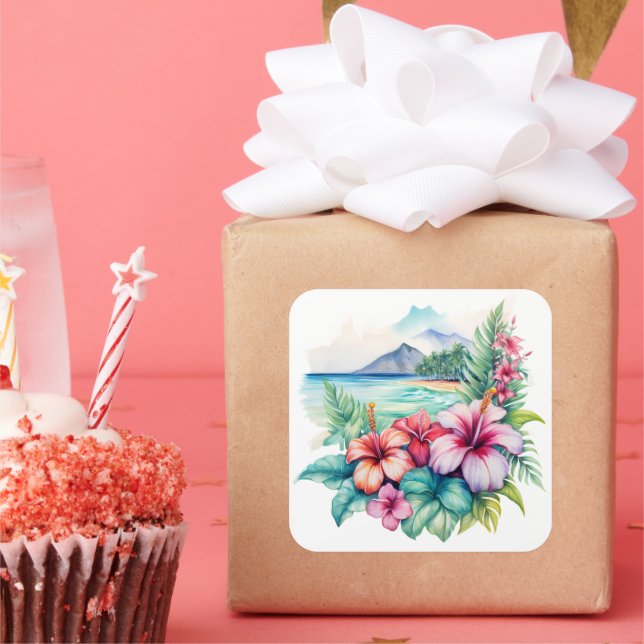 Hawaiiansticker Quadratischer Aufkleber (Party)