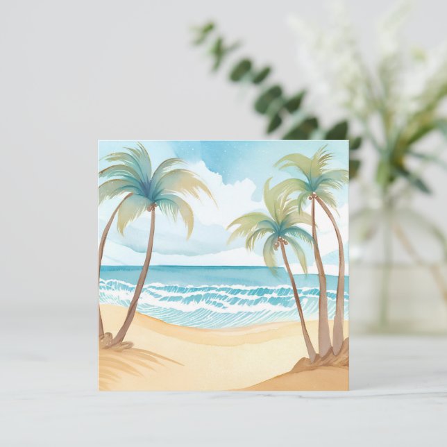 Hawaiianstrand | Palm Tree Tropical Card (Stehend Vorderseite)