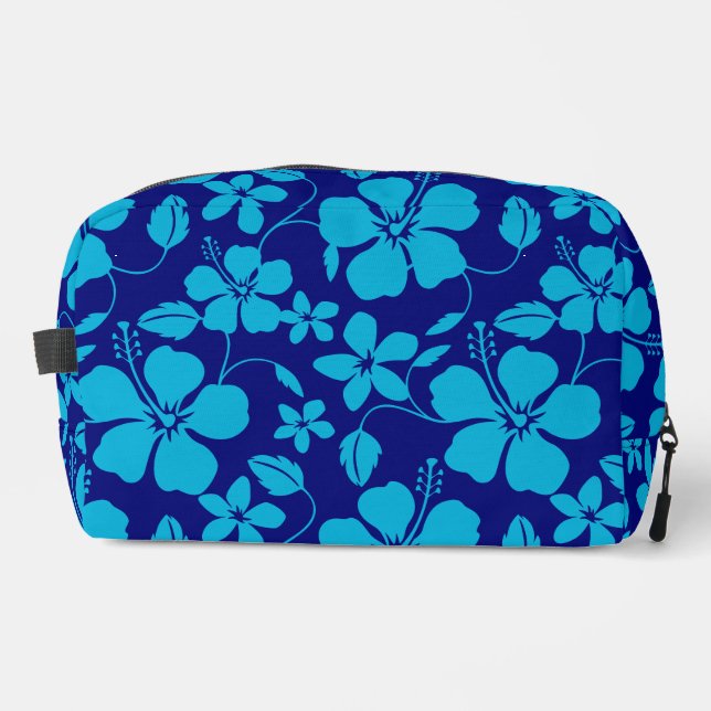 HAWAIIISCHER HULA (HIBISKUS) DUNKELBLAU/HELLBLAU WASCHBEUTEL (Vorderseite)