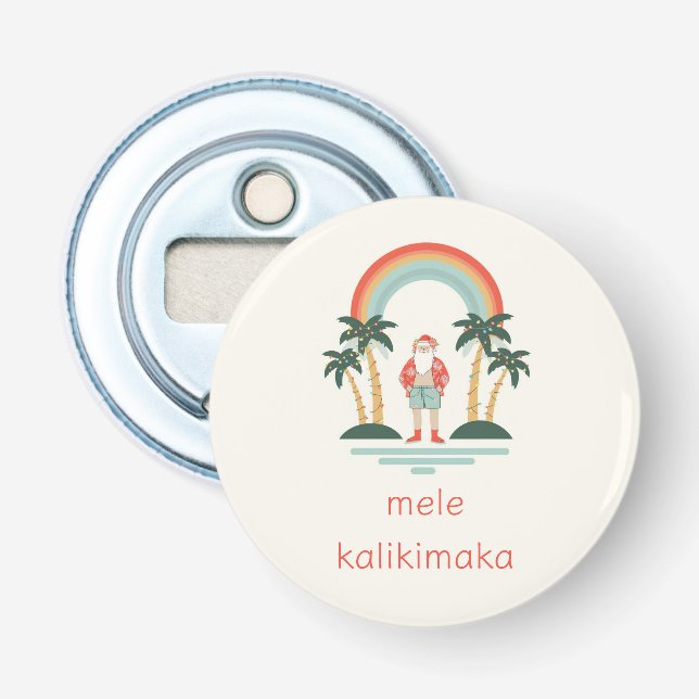 Hawaiisch/Regenbogen/Palmen Santa Flaschenöffner (Vorderseite)