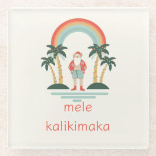Hawaiisch/Regenbogen/Palmen Santa Glasuntersetzer