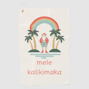 Hawaiisch/Regenbogen/Palmen Santa Golfhandtuch