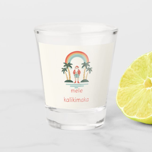 Hawaiisch/Regenbogen/Palmen Santa Schnapsglas (Vorderseite)