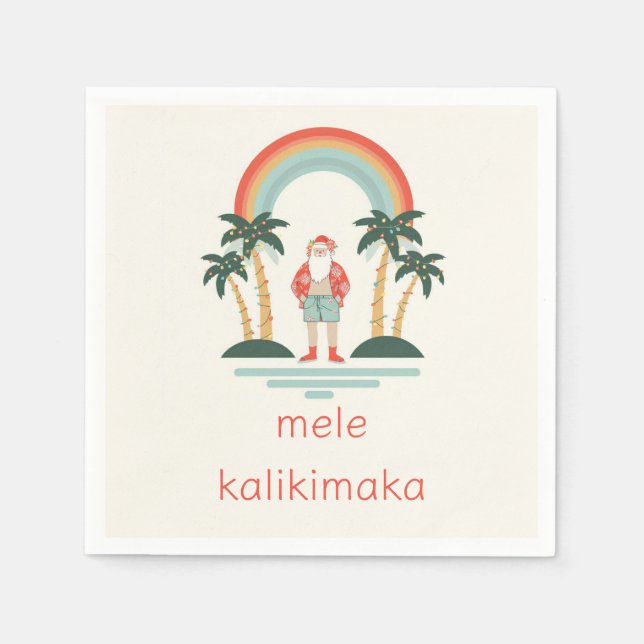 Hawaiisch/Regenbogen/Palmen Santa Serviette (Vorderseite)